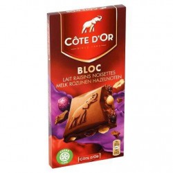 Tablette Côte d'or au lait, raisins et noisettes 200gr