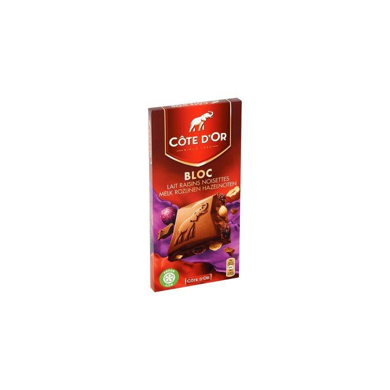 Tablette Côte d'or au lait, raisins et noisettes 200gr