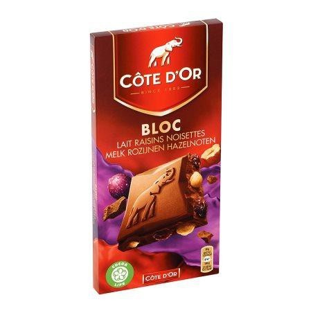 Tablette Côte d'or au lait, raisins et noisettes 200gr