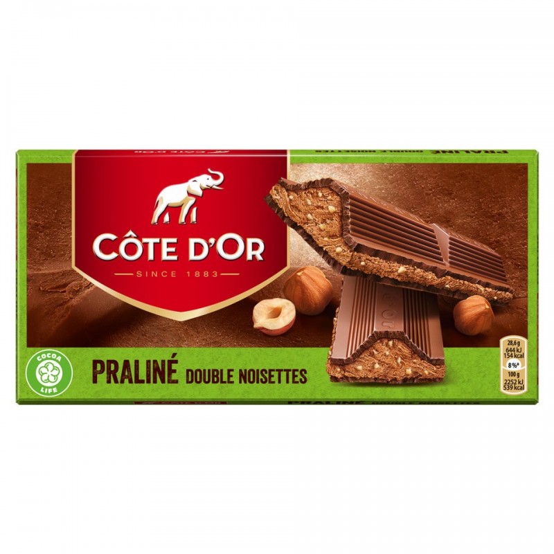 Chocolat belge Côte d'or - Tablette Côte d'Or double noisette praliné 200gr