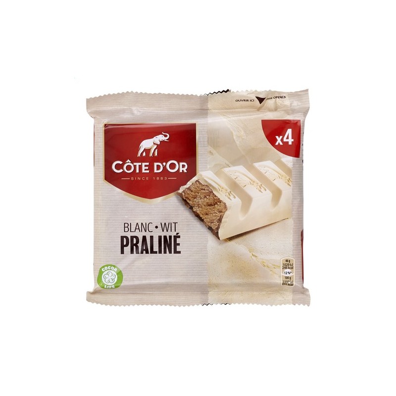 Pack of 6 x 47 gr bars of Côte d'or white & praliné