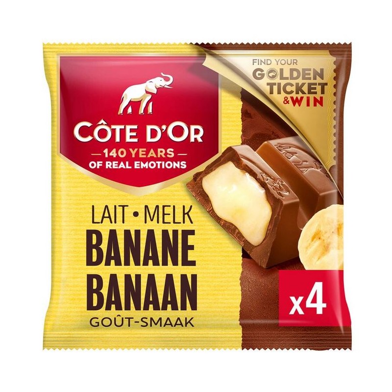 Pack of 4 x 47 gr bars of Côte d'Or milk & banana