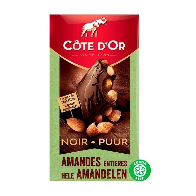 Tablette Côte d'or noir et aux amandes 180 gr