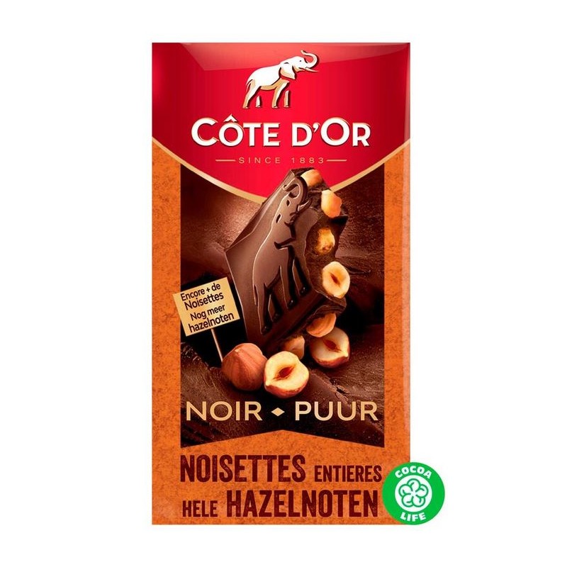 Côte d'Or black bar and whole hazelnuts 180 gr